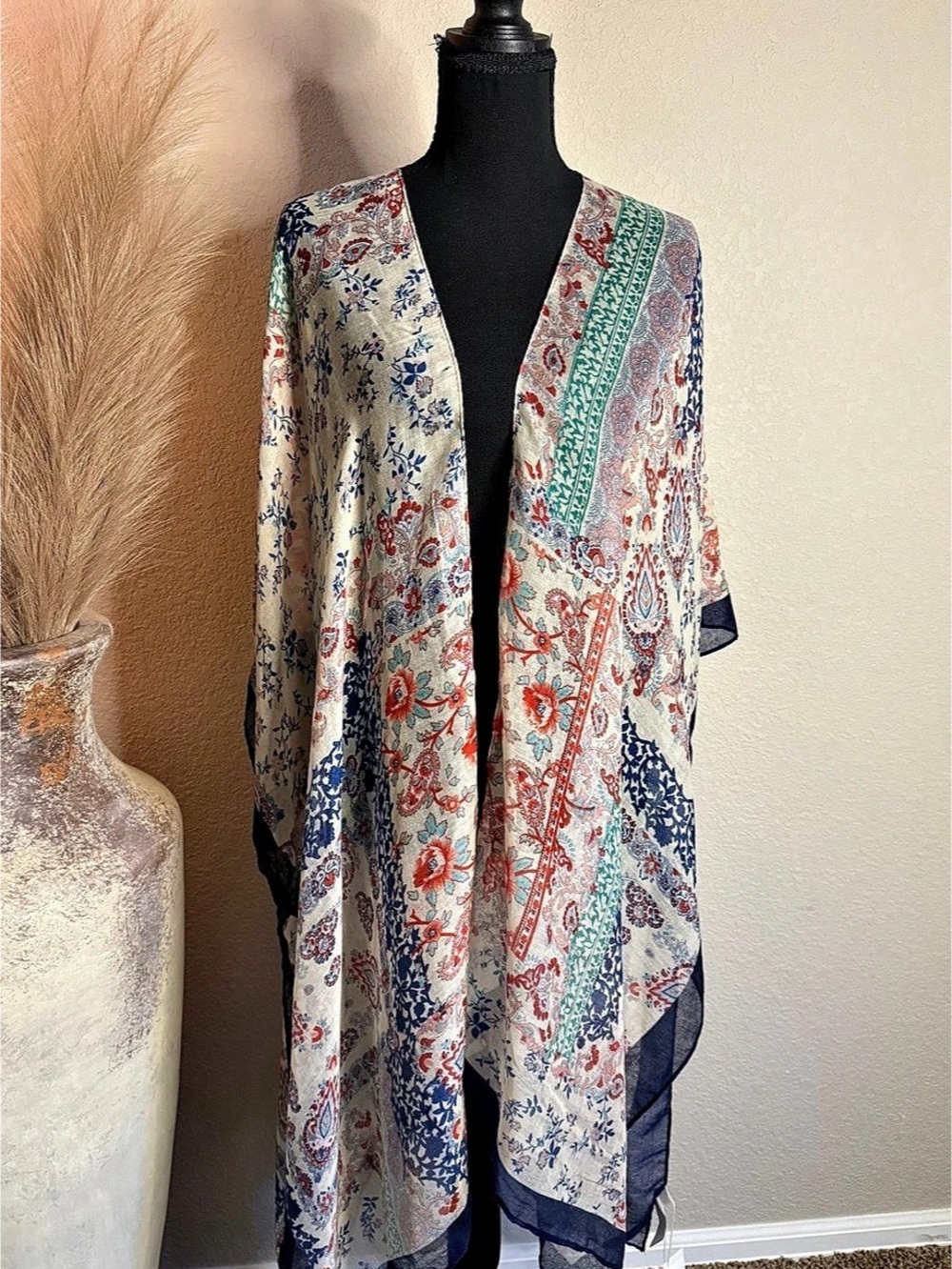 Breezy Lane Paisley Kimono in Blue & Red NWT
